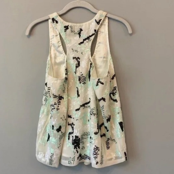 Parker NY Top Allover Sequin Embellished Racerback Tank White Mint Green Small - Picture 2 of 4